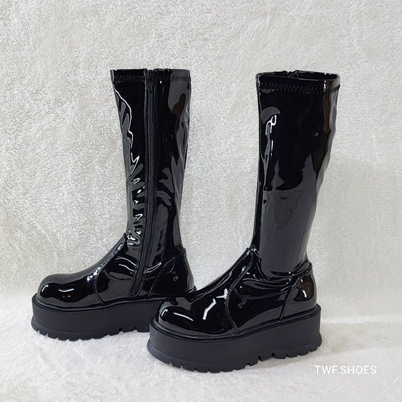Demonia Shoes - Demonia Shiny Black Tall Platform Boots
